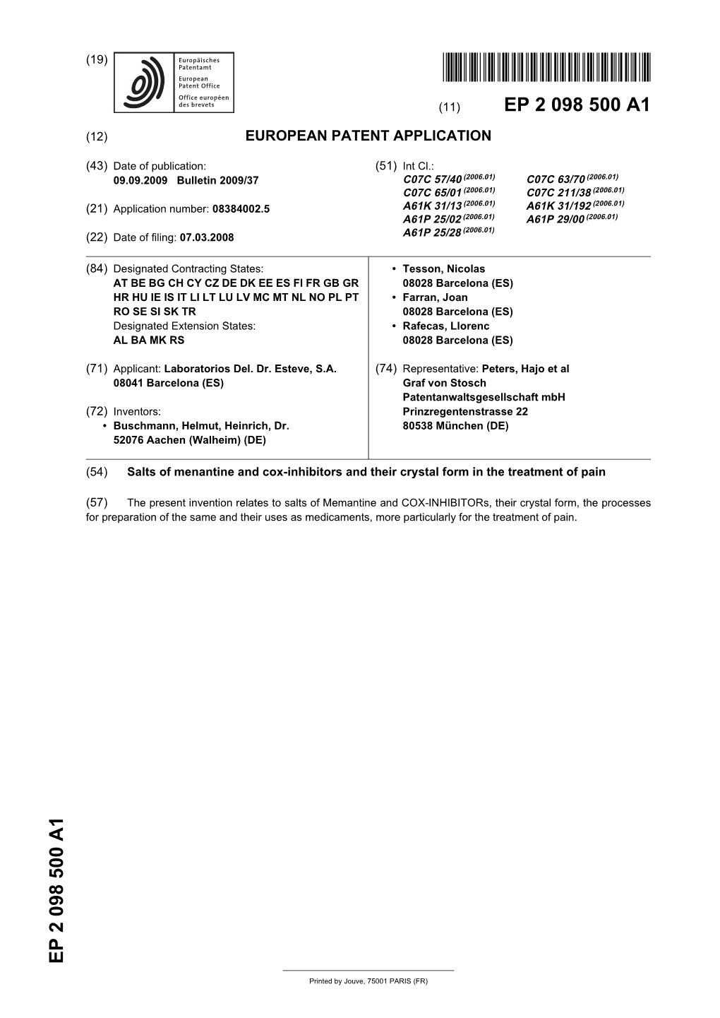 Salts of Menantine and Cox-Inhibitors and Their Crystal Form in The