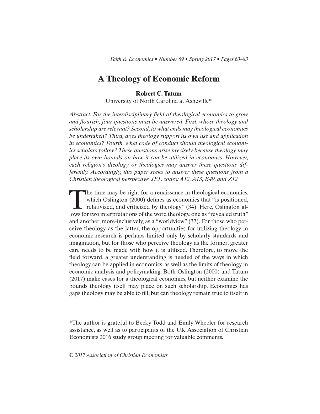 A Theology of Economic Reform