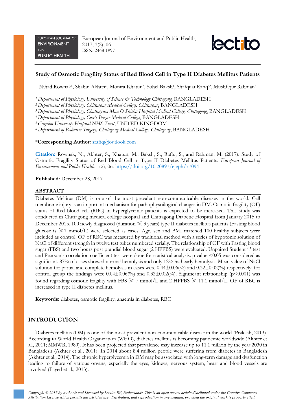 Study of Osmotic Fragility Status of Red Blood Cell in Type II Diabetes Mellitus Patients