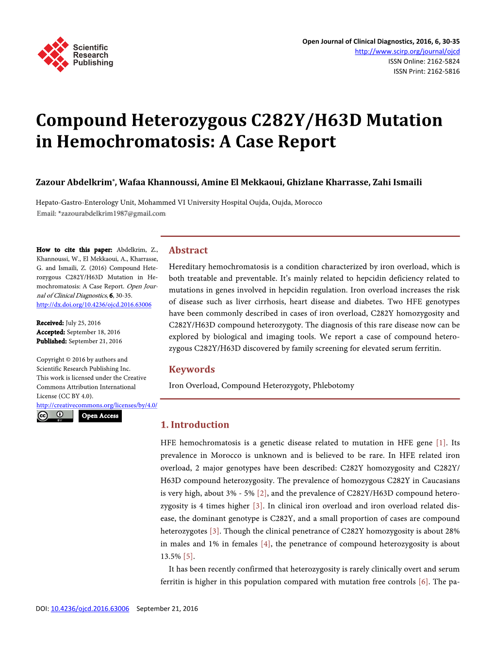 Compound Heterozygous C282Y/H63D Mutation in Hemochromatosis: a Case Report