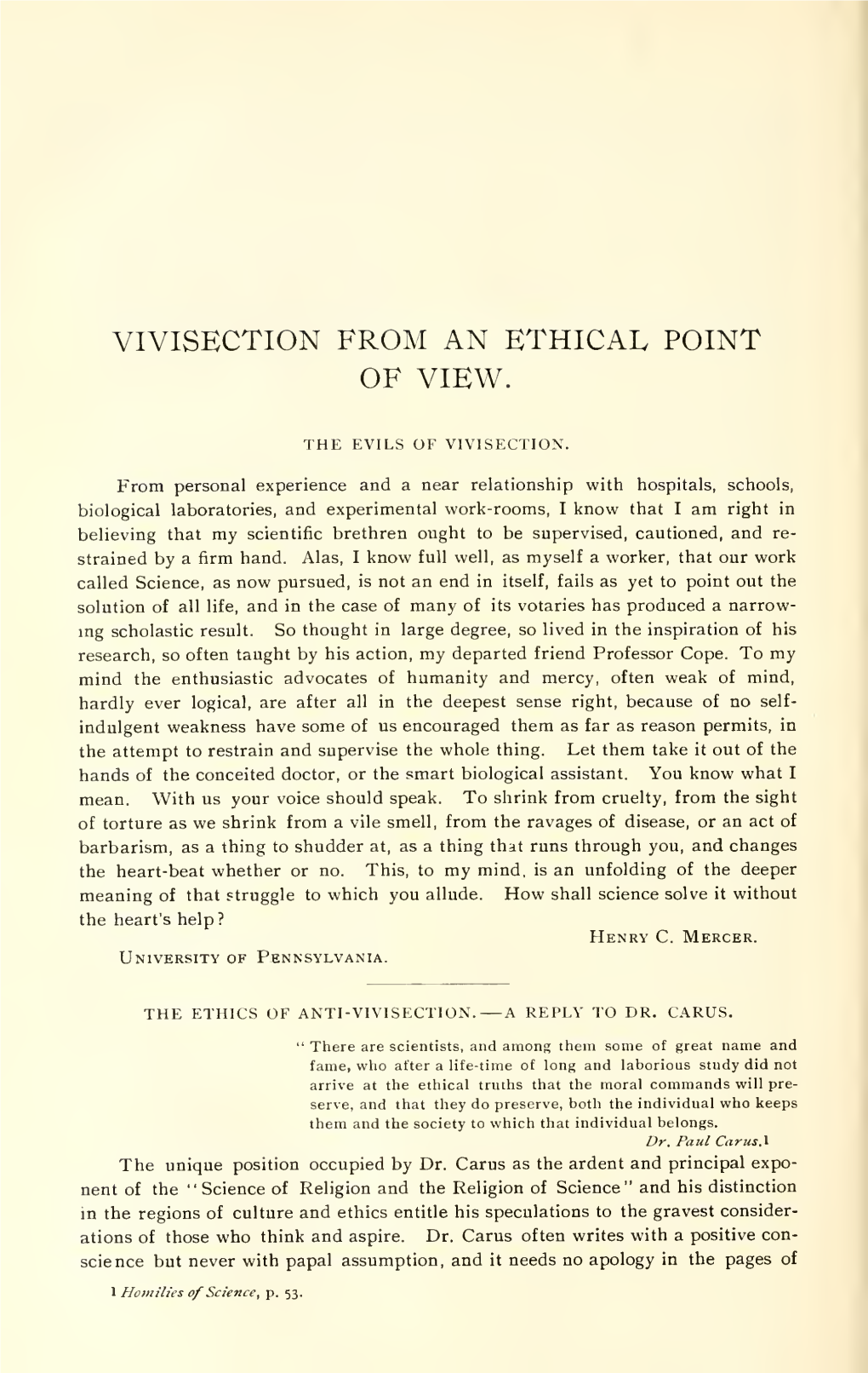 Vivisection from an Ethical Point of View