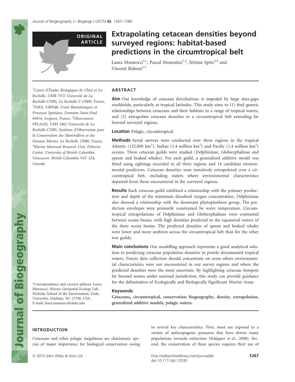 Extrapolating Cetacean Densities Beyond Surveyed Regions: Habitat