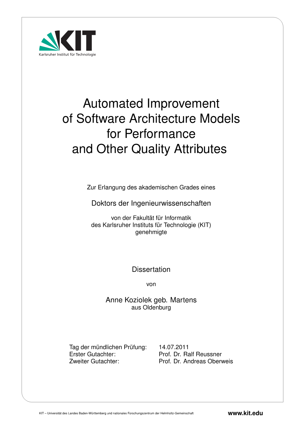 Automated Improvement of Software Architecture Models for Performance and Other Quality Attributes