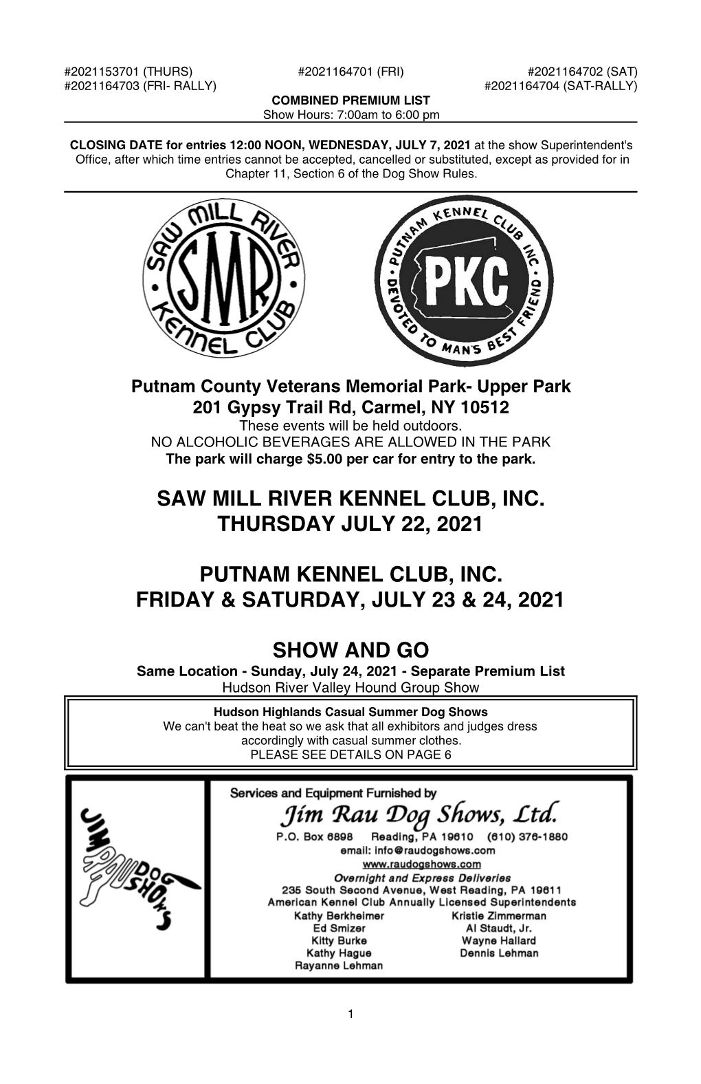 Saw Mill River Kennel Club, Inc. Thursday July 22, 2021