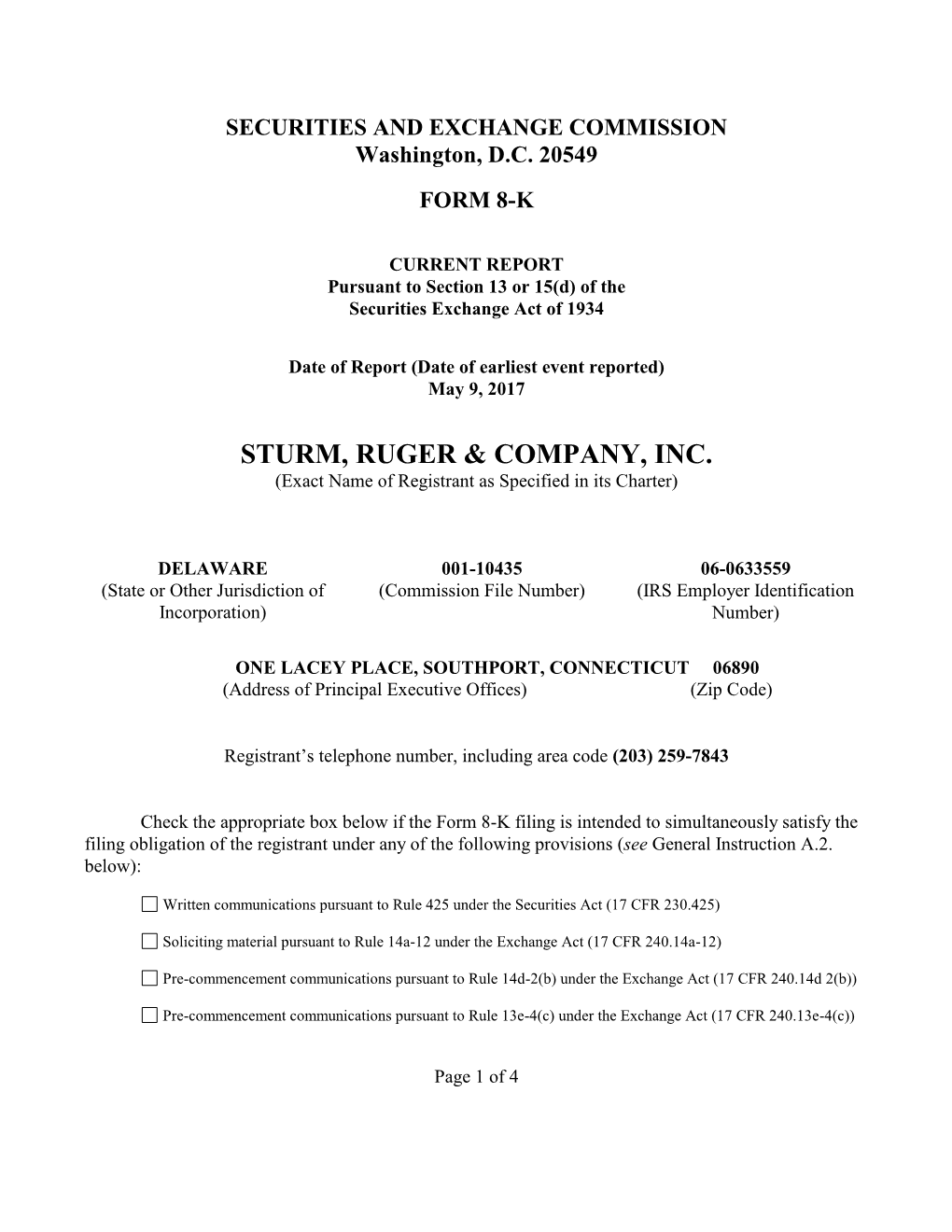 Sturm, Ruger & Company, Inc