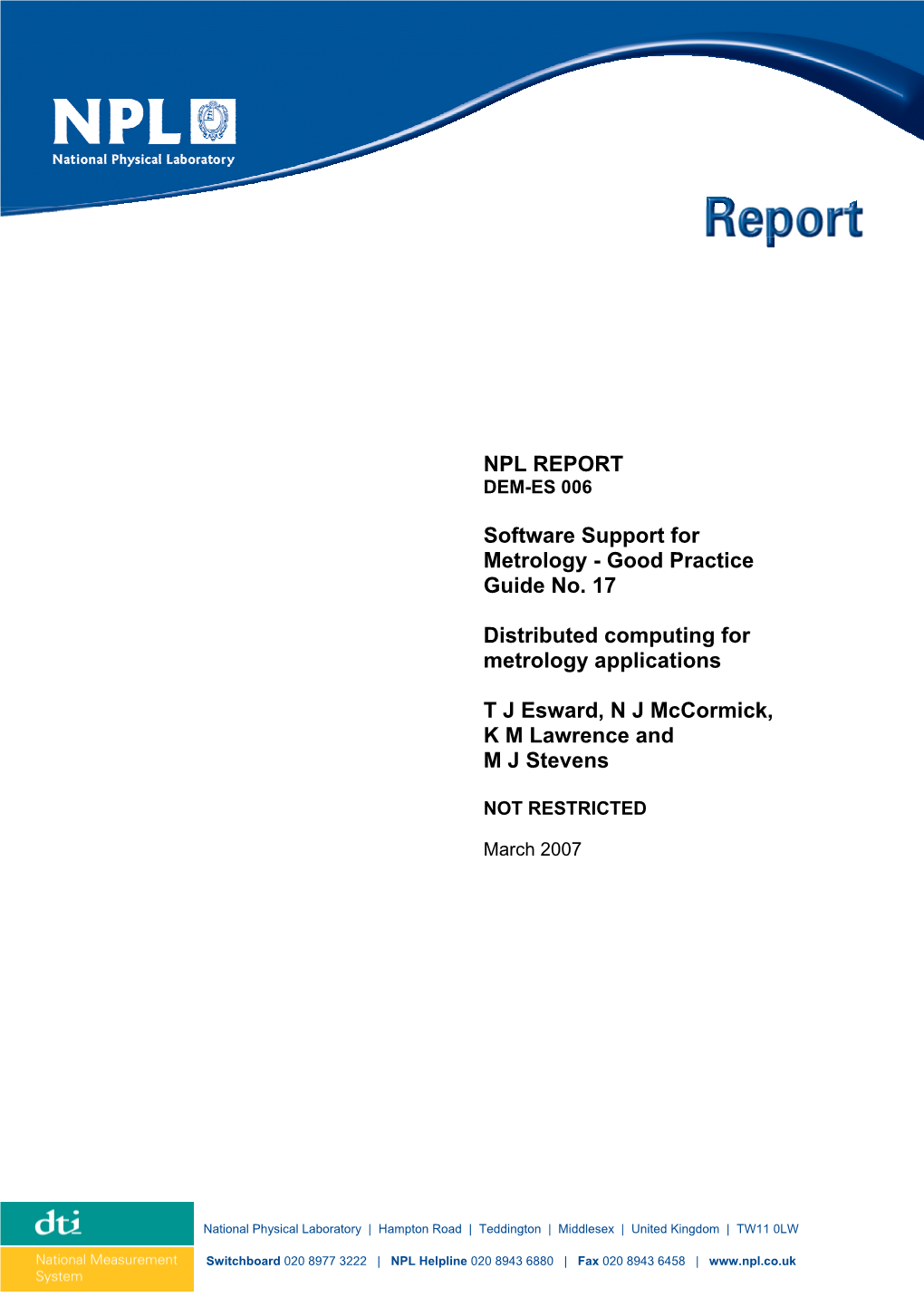 Good Practice Guide No. 17 Distributed Computing for Metrology