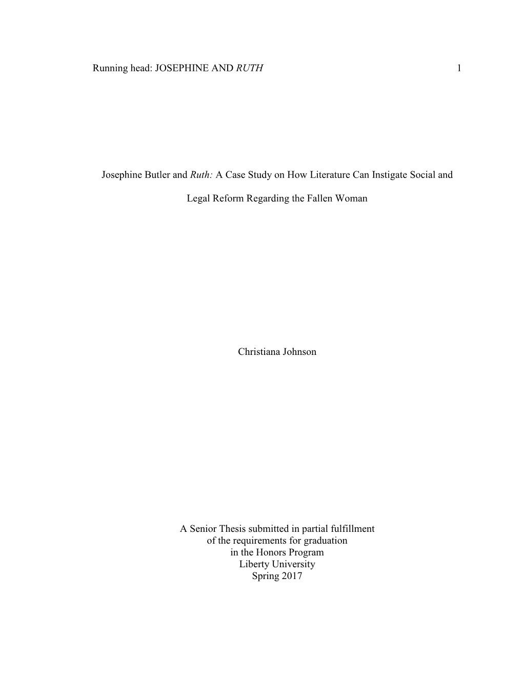 Josephine Butler and Ruth: a Case Study on How Literature Can Instigate Social and Legal Reform Regarding the Fallen Woman