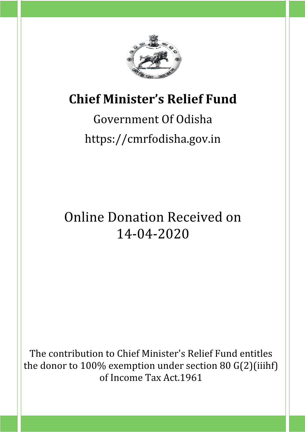 Online Donation Re Donation Received on 14-04-2020 On