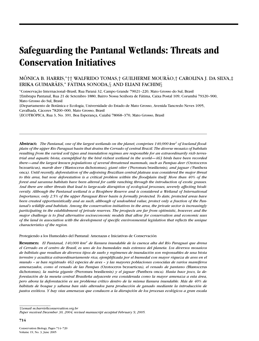 Safeguarding the Pantanal Wetlands: Threats and Conservation Initiatives