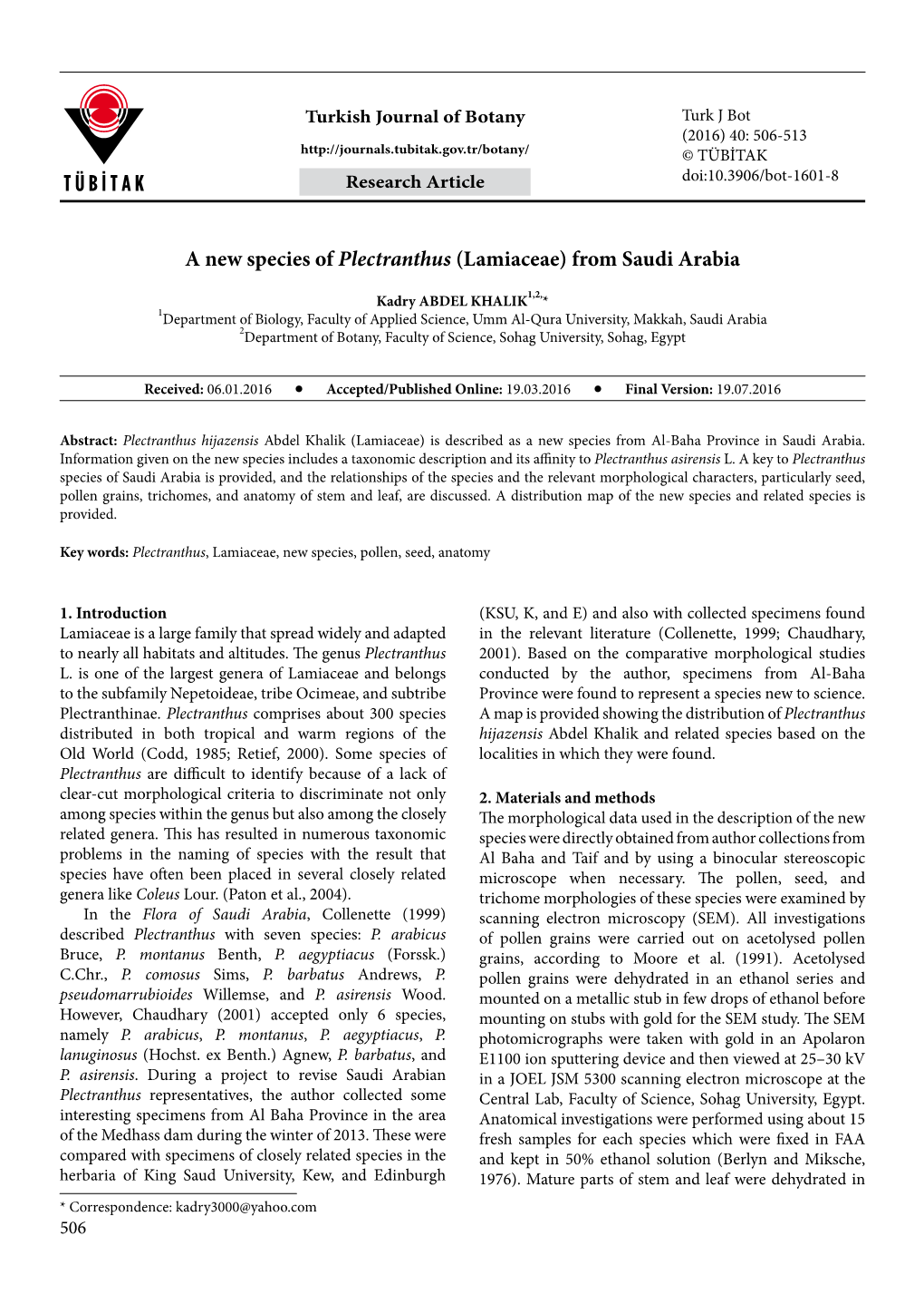 A New Species of Plectranthus (Lamiaceae) from Saudi Arabia