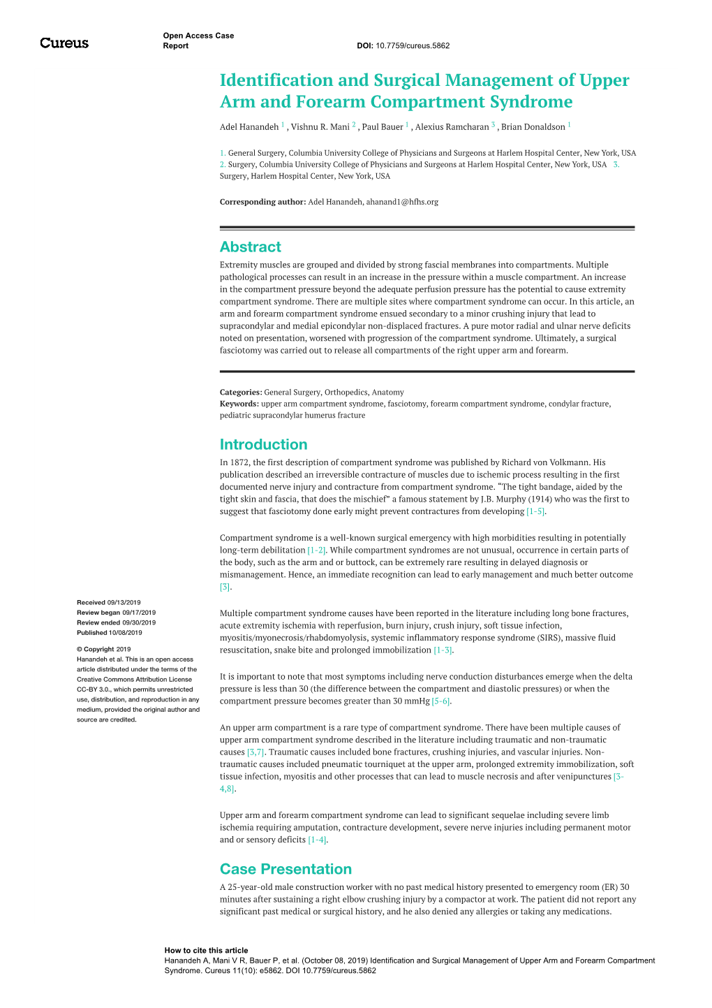 Identification and Surgical Management of Upper Arm and Forearm Compartment Syndrome