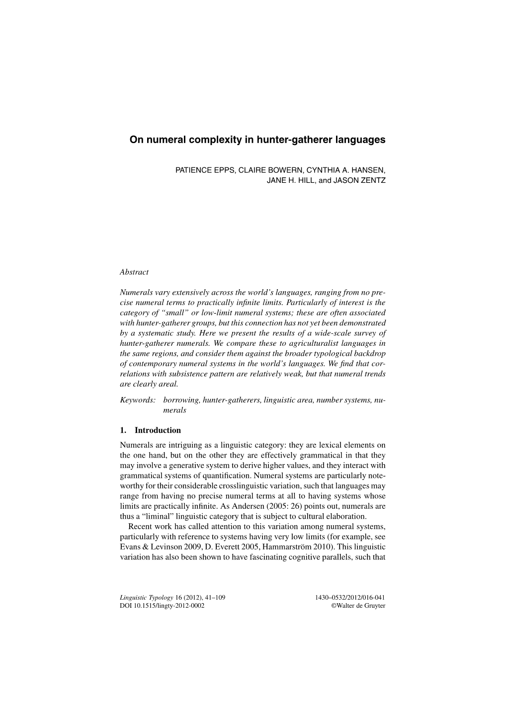 On Numeral Complexity in Hunter-Gatherer Languages