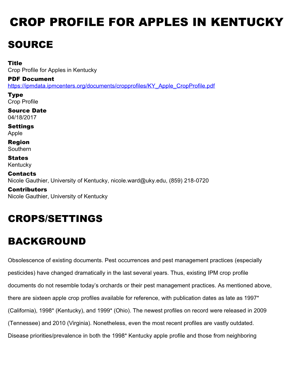 Crop Profile for Apples in Kentucky