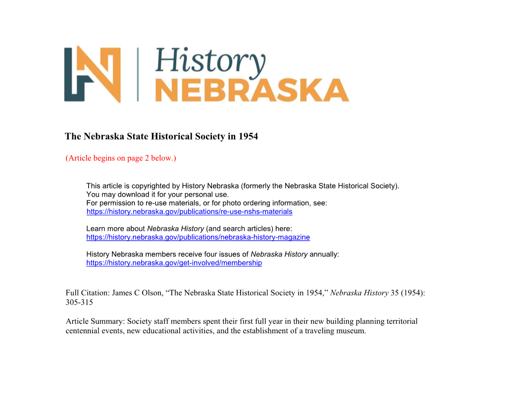 The Nebraska State Historical Society in 1954