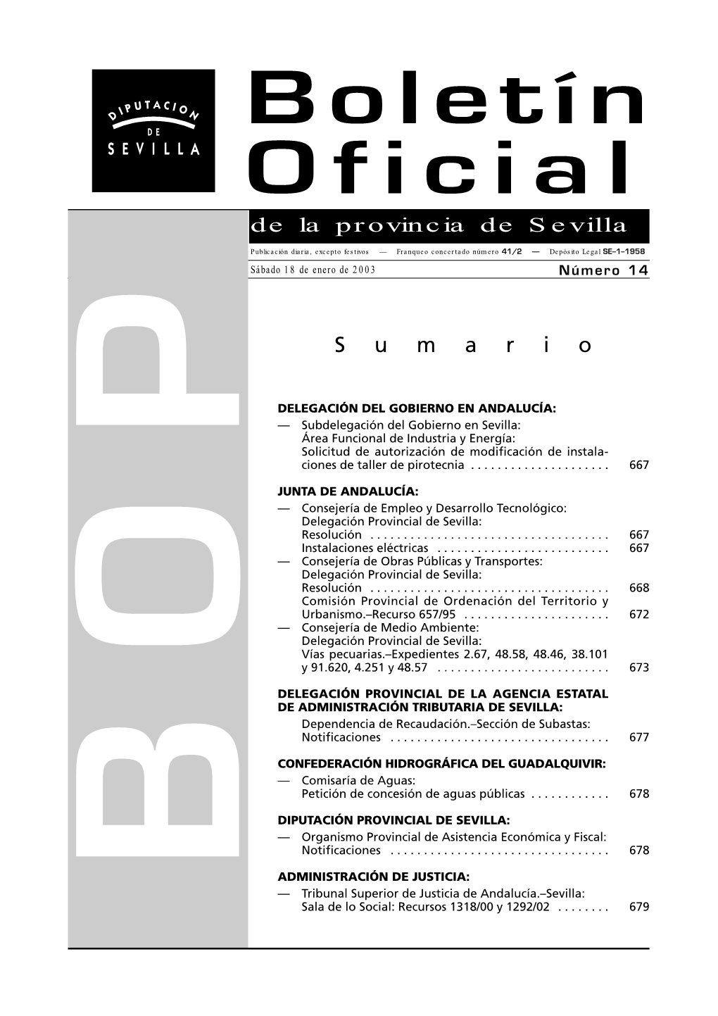 Boletín Oficial De La Provincia De Sevilla Sábado 18 De Enero De 2003 Número 14