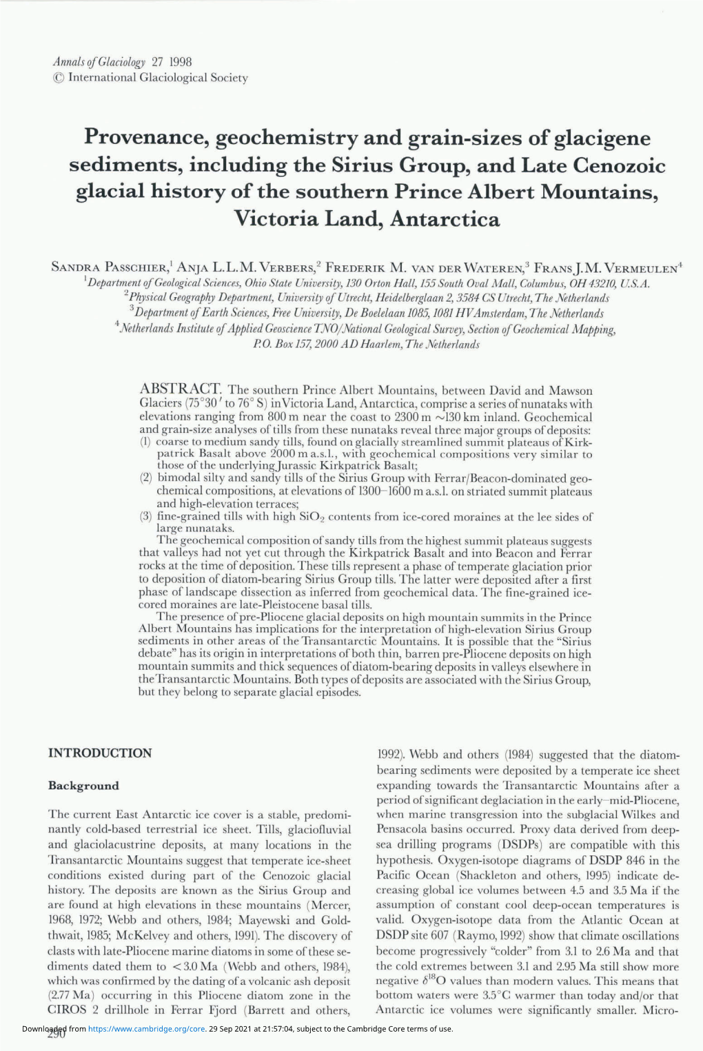 Provenance, Geochentistry and Grain-Sizes of Glacigene Sedirnents