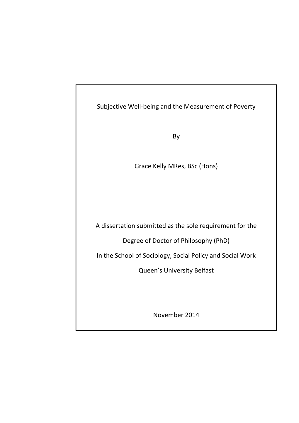 Subjective Well-Being and the Measurement of Poverty by Grace