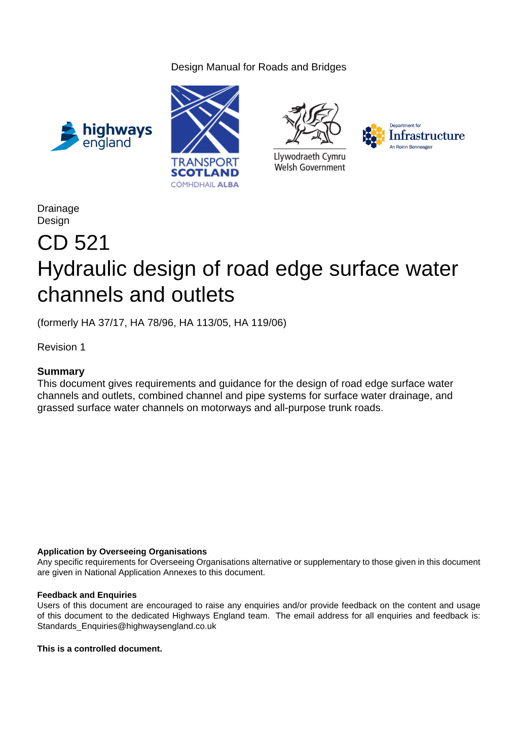 CD 521 Hydraulic Design of Road Edge Surface Water Channels and Outlets