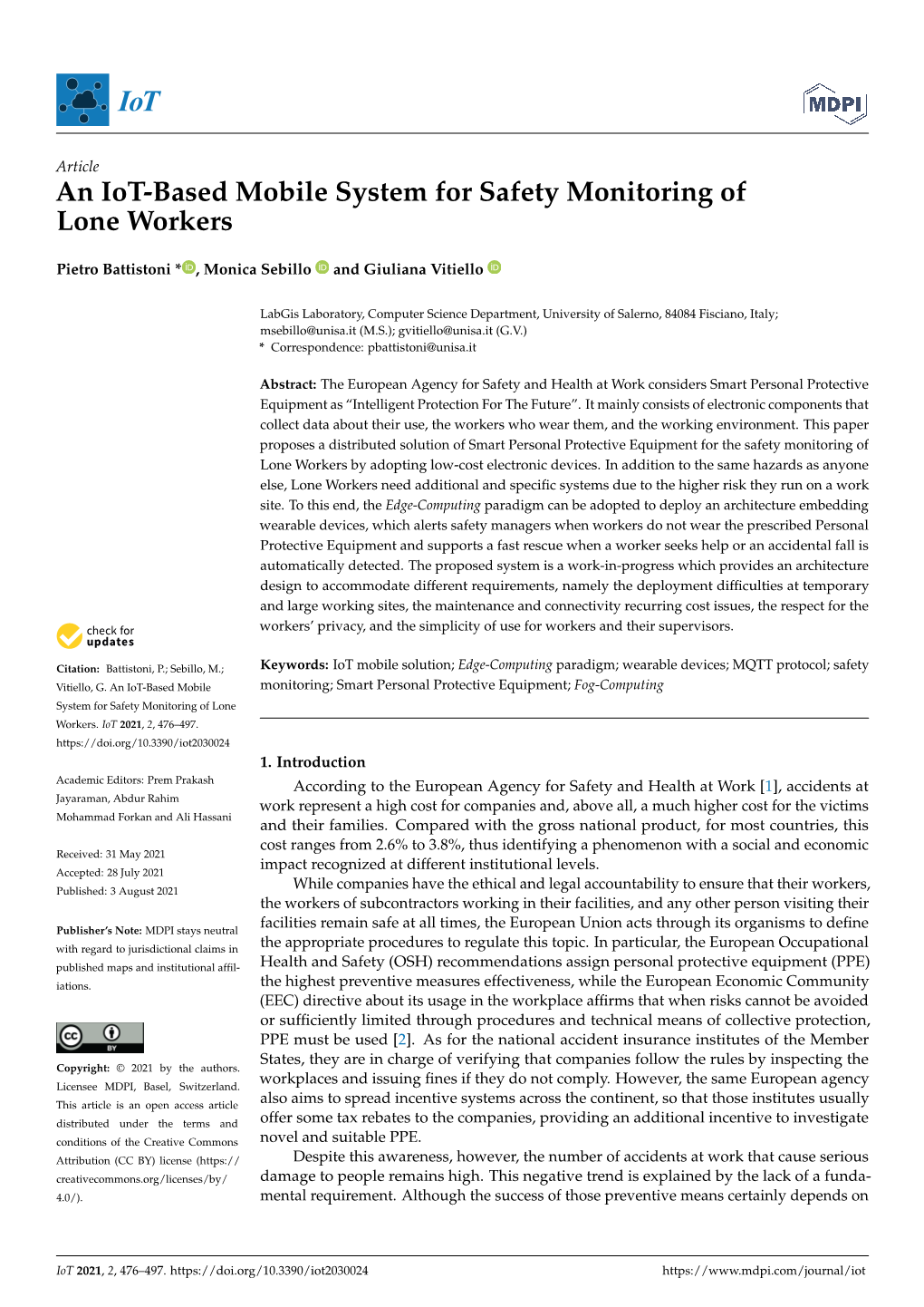 An Iot-Based Mobile System for Safety Monitoring of Lone Workers