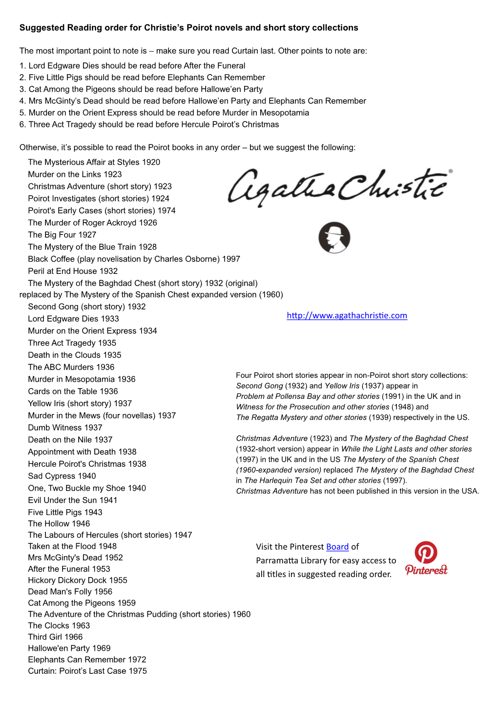 Poirot Reading List