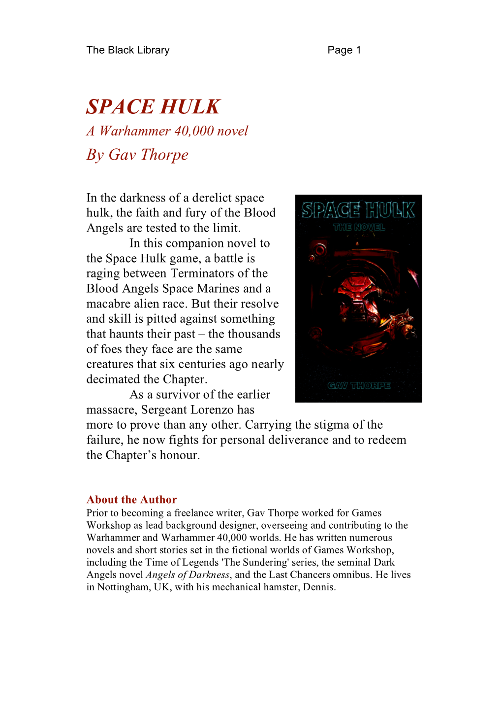 SPACE HULK a Warhammer 40,000 Novel by Gav Thorpe