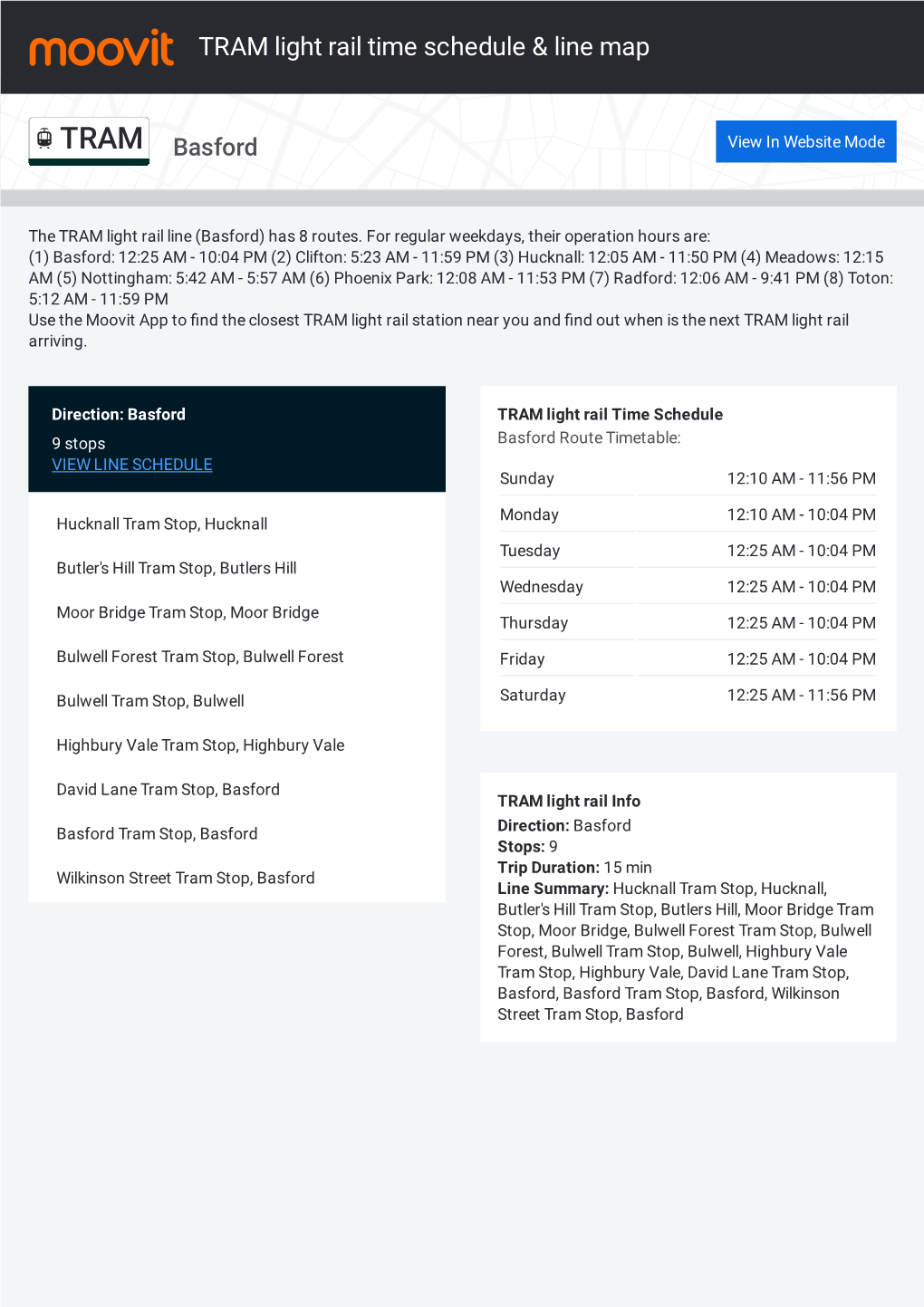 TRAM Light Rail Time Schedule & Line Route