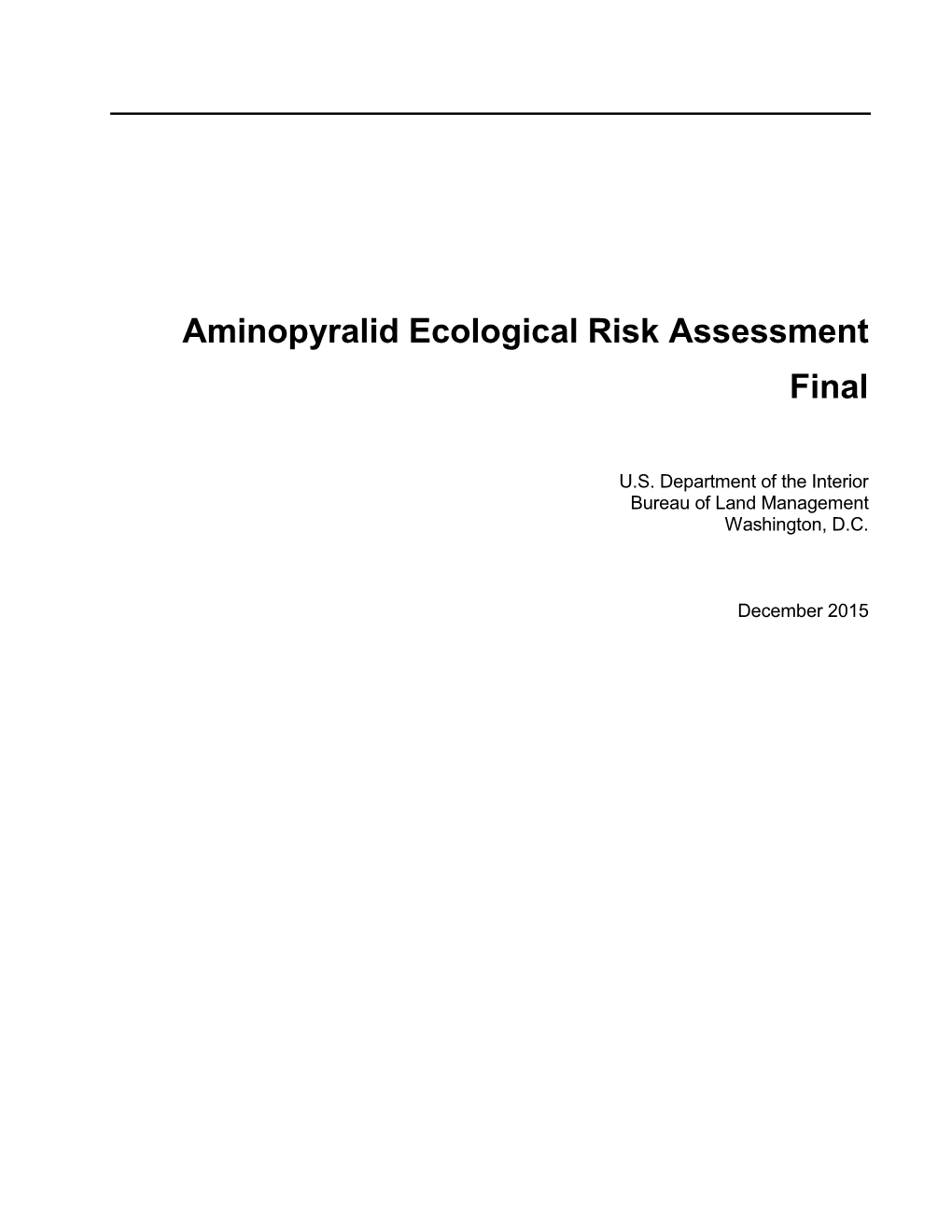 Aminopyralid Ecological Risk Assessment Final