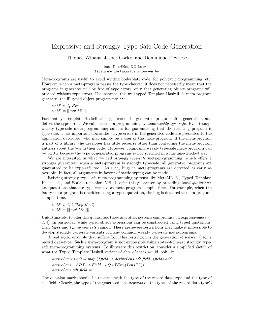 Expressive and Strongly Type-Safe Code Generation