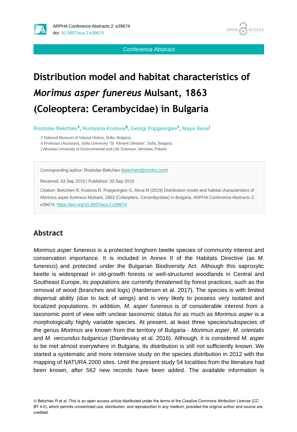 Distribution Model and Habitat Characteristics of Morimus Asper Funereus Mulsant, 1863 (Coleoptera: Cerambycidae) in Bulgaria