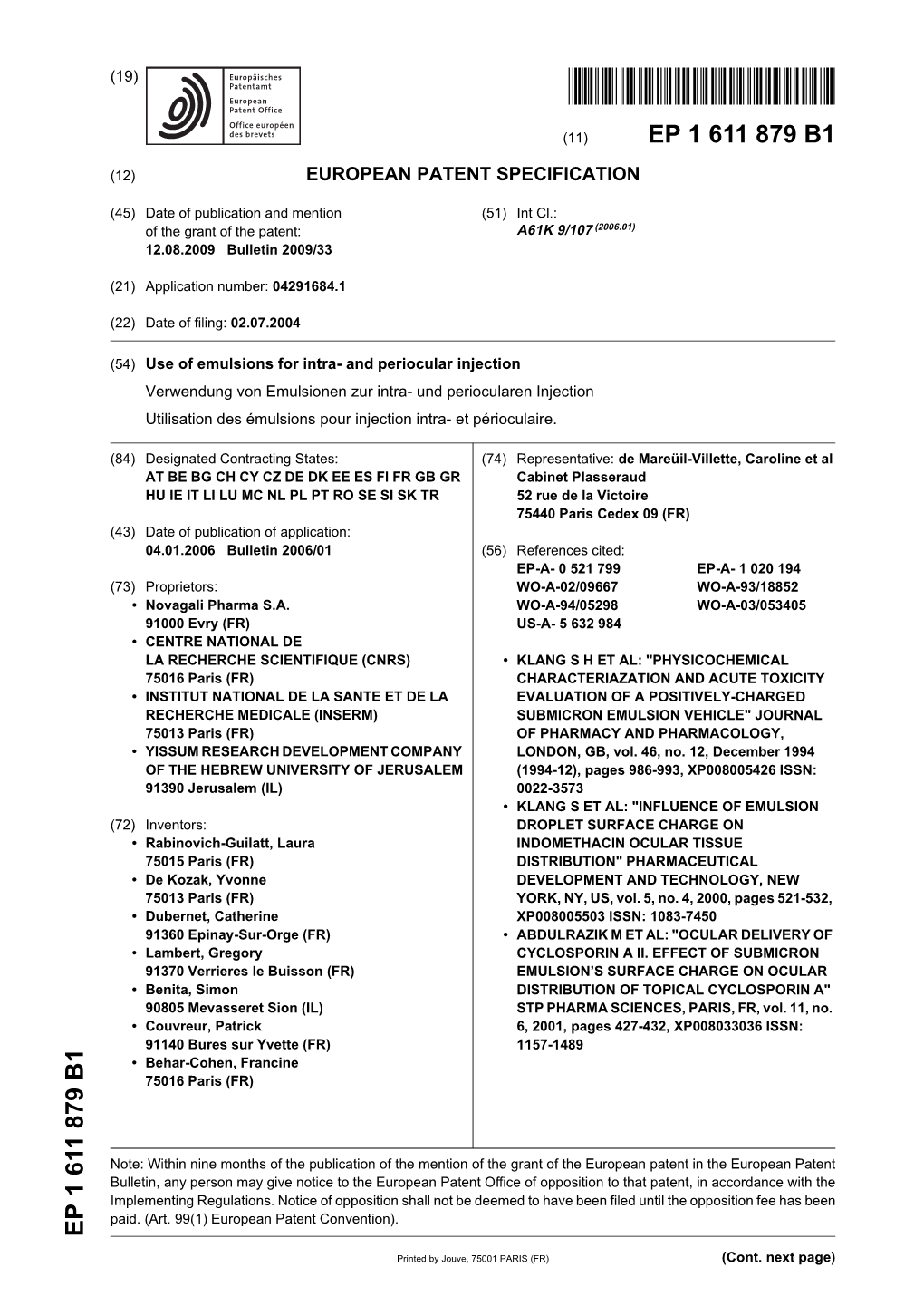 Use of Emulsions for Intra- and Periocular Injection