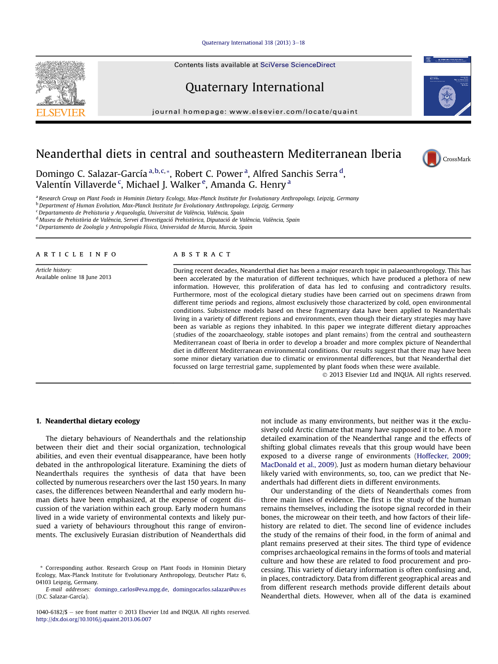 Neanderthal Diets in Central and Southeastern Mediterranean Iberia