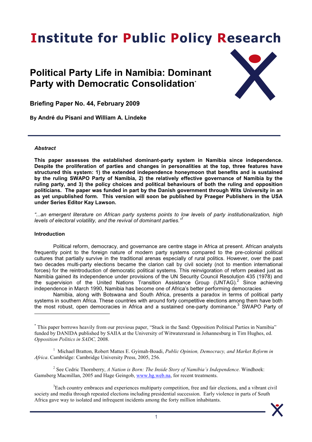 IPPR Briefing Paper NO 44 Political Party Life in Namibia