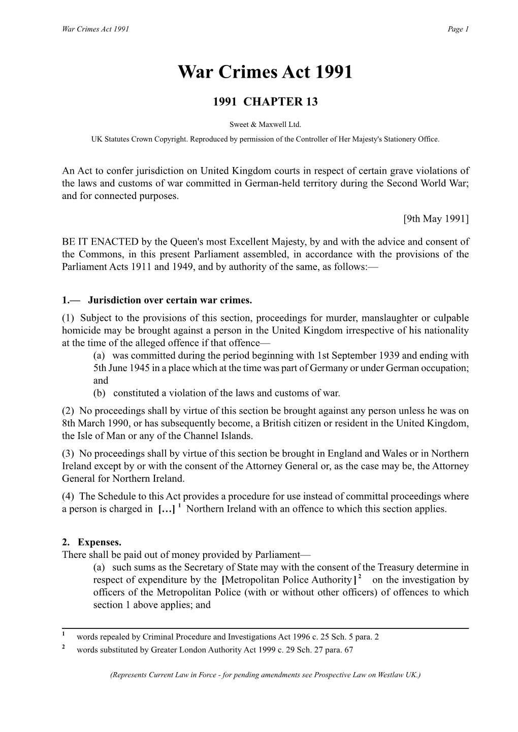 War Crimes Act 1991 Page 1