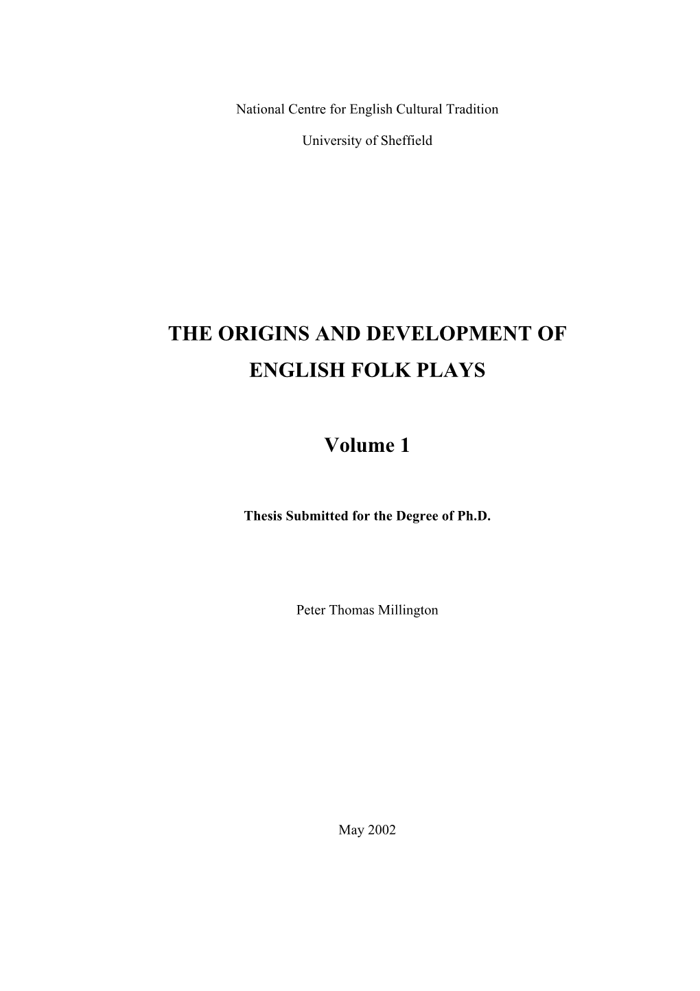 The Origins and Development of English Folk Plays