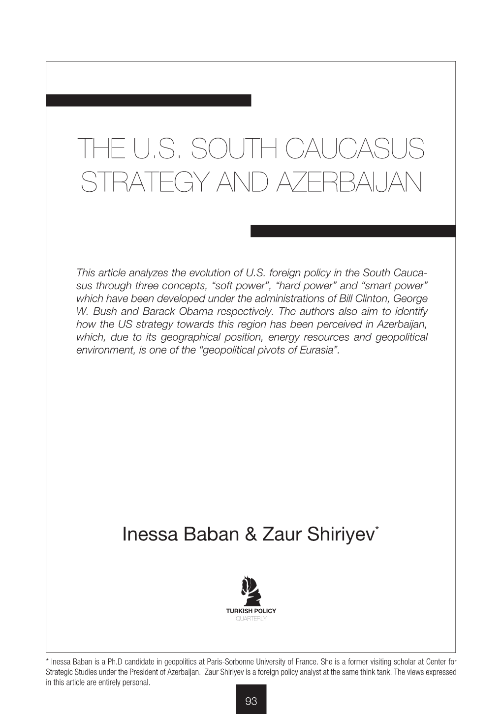 The U.S. South Caucasus Strategy and Azerbaijan