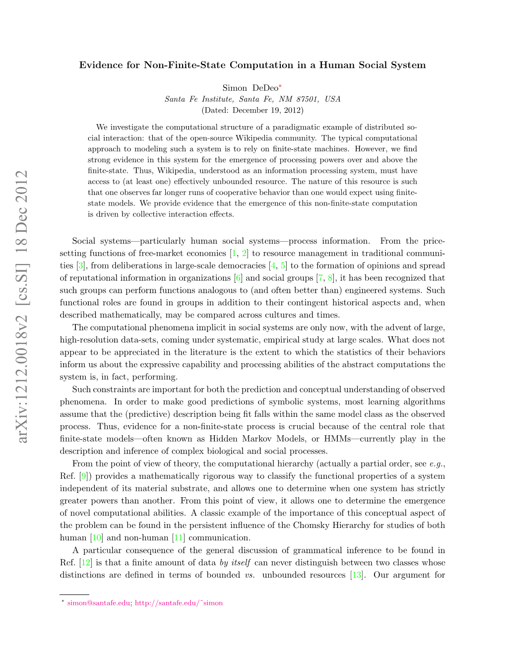 Arxiv:1212.0018V2 [Cs.SI] 18 Dec 2012 Etn Ucin Ffe-Akteoois[ Economies Free-Market of Functions Setting E.[ Ref