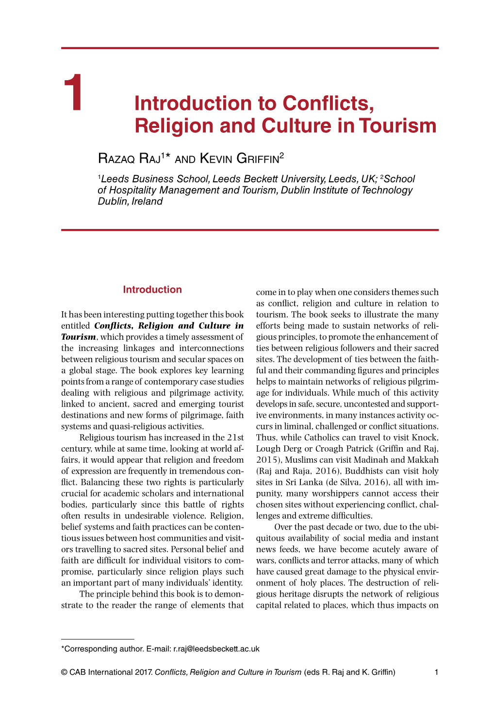 1 Introduction to Conflicts, Religion and Culture in Tourism