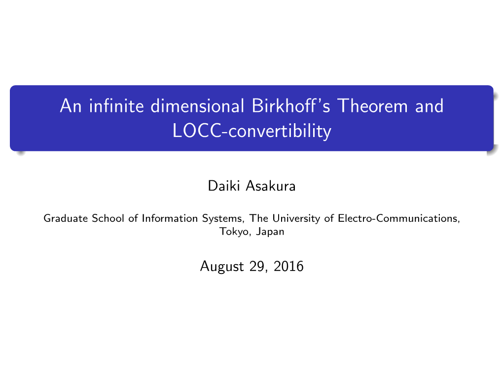 An Infinite Dimensional Birkhoff's Theorem and LOCC-Convertibility