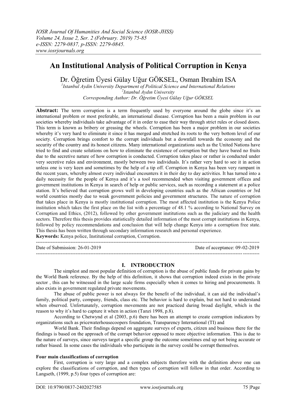 An Institutional Analysis of Political Corruption in Kenya