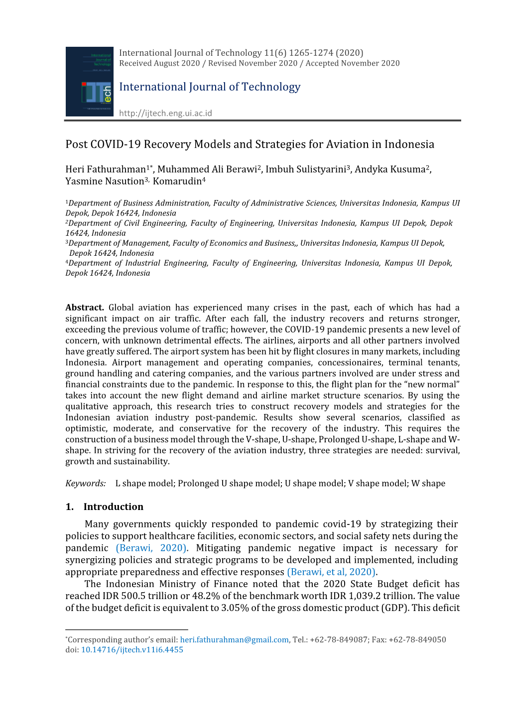 Post COVID-19 Recovery Models and Strategies for Aviation in Indonesia