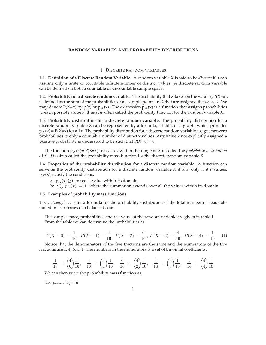 Random Variables and Probability Distributions 1.1