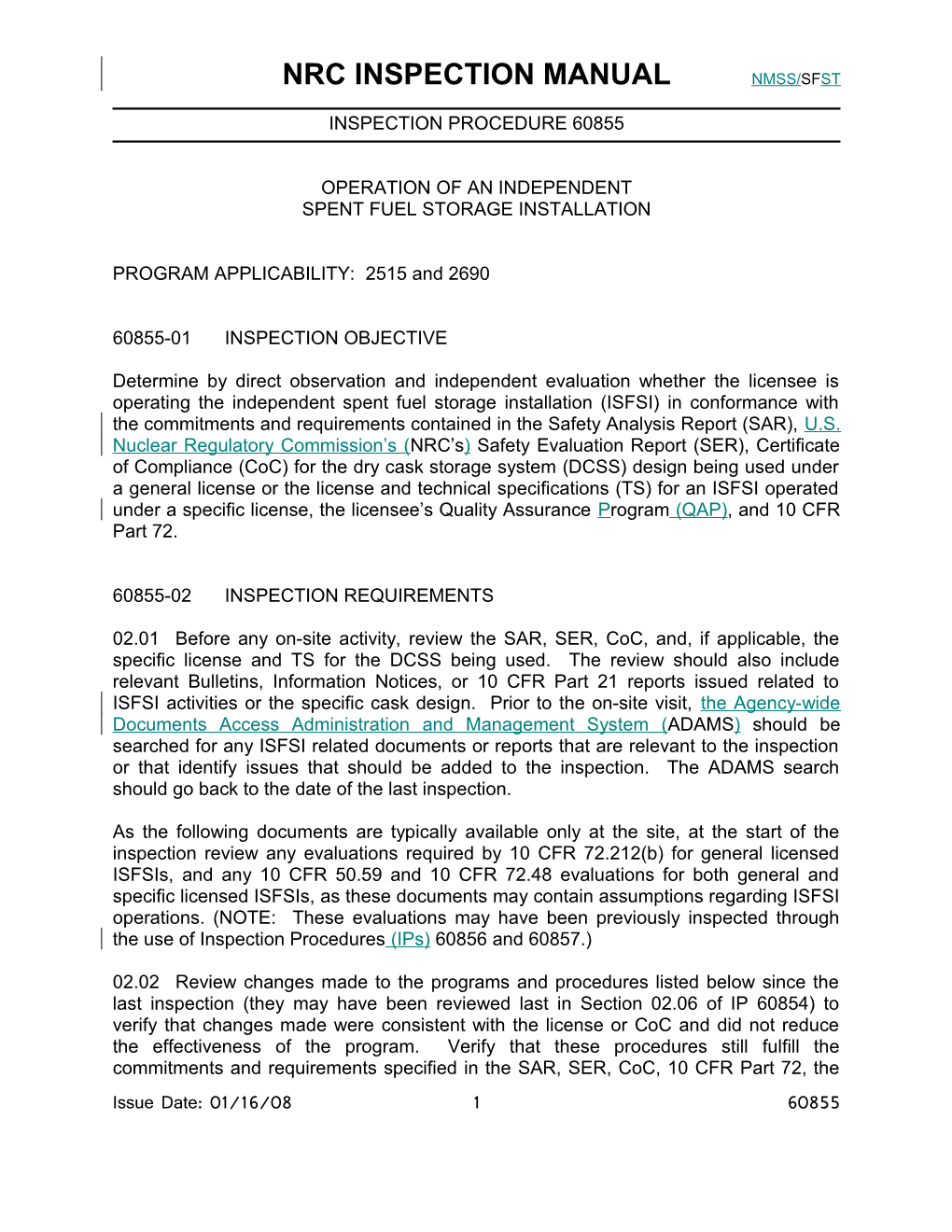 Nrc Inspection Manual Nmss/Sfst