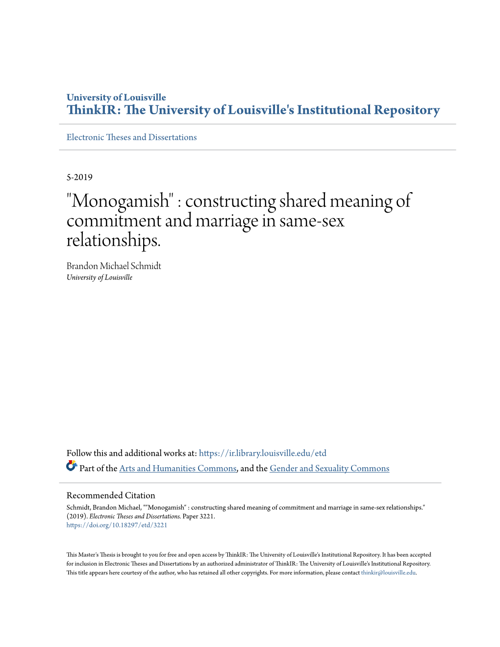 "Monogamish" : Constructing Shared Meaning of Commitment and Marriage in Same-Sex Relationships