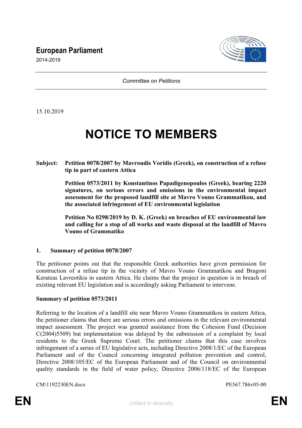 En En Notice to Members