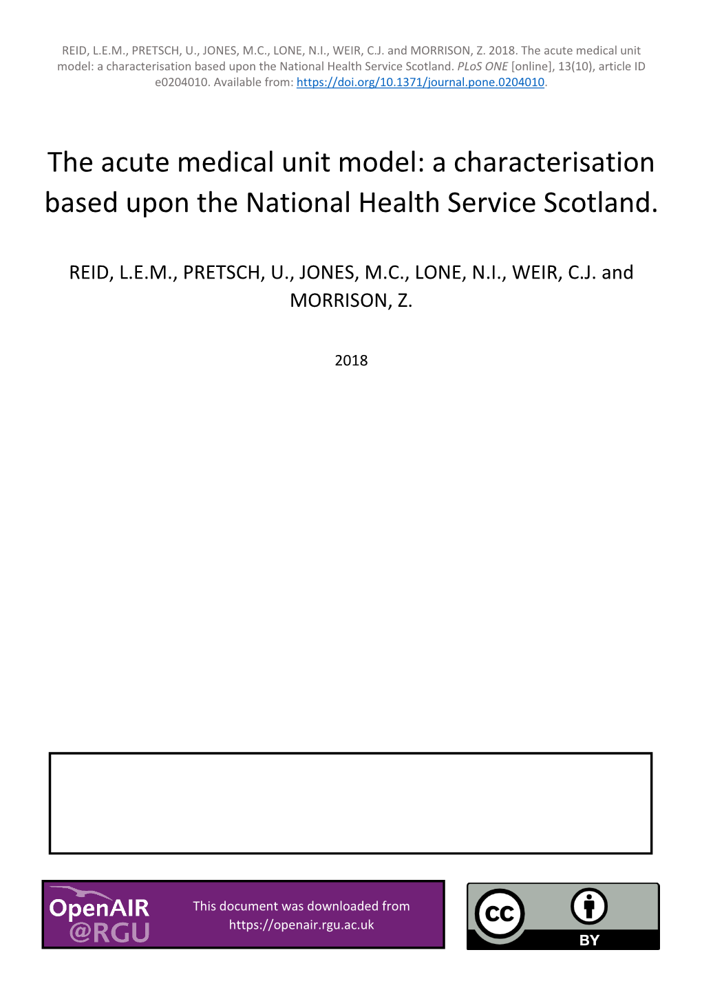 The Acute Medical Unit Model: a Characterisation Based Upon the National Health Service Scotland