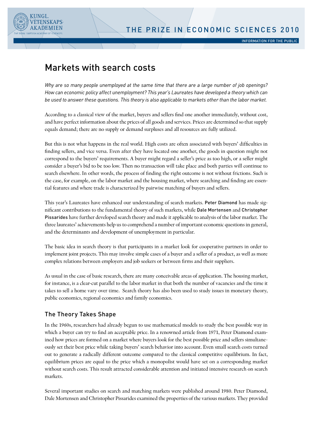 Markets with Search Costs