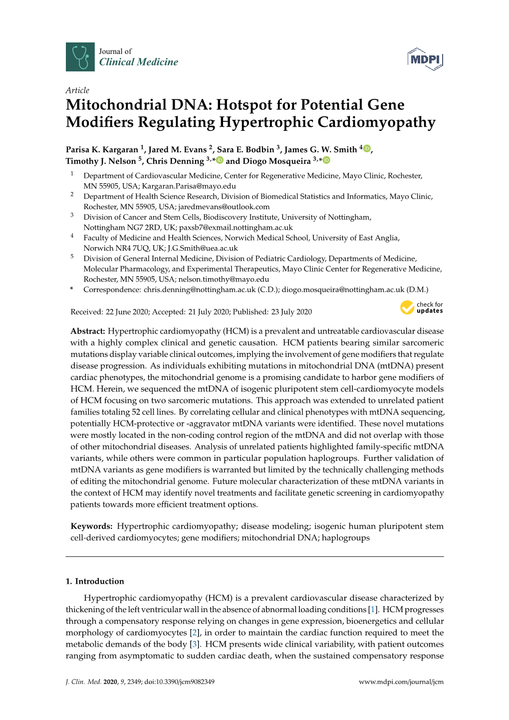 Mitochondrial DNA: Hotspot for Potential Gene Modiﬁers Regulating Hypertrophic Cardiomyopathy