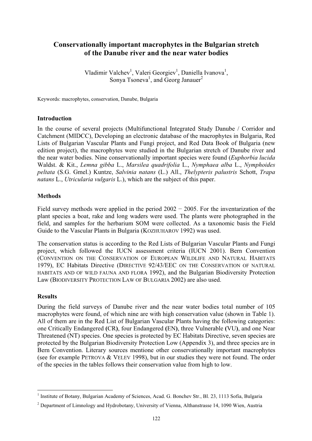 Conservationally Important Macrophytes in the Bulgarian Stretch of the Danube River and the Near Water Bodies