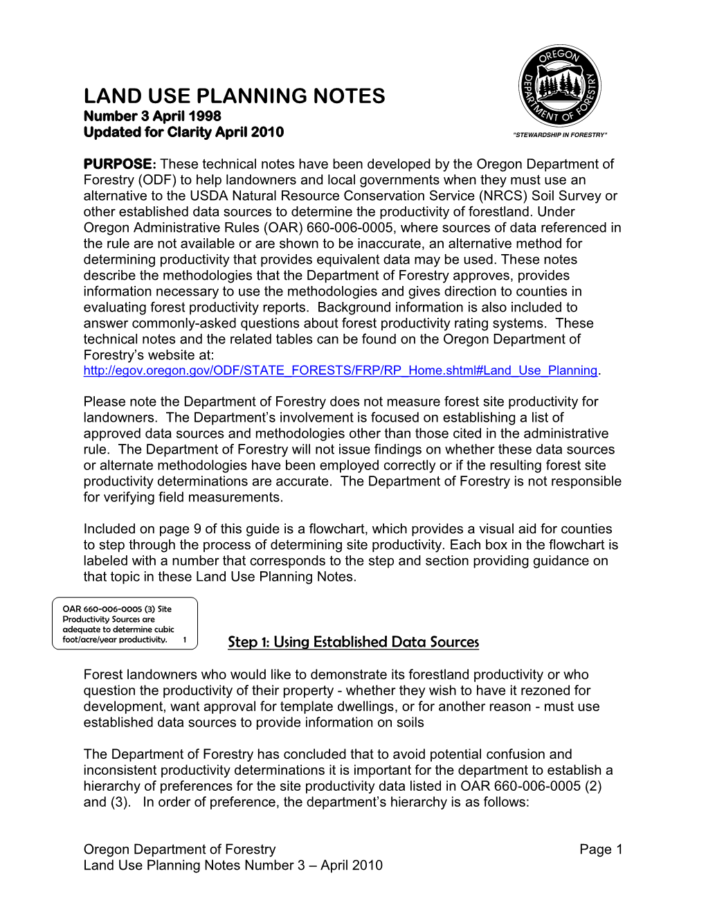 LAND USE PLANNING NOTES Number 3 April 1998 Updated for Clarity April 2010