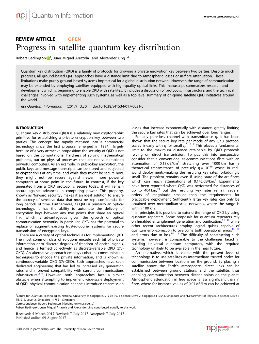 Progress in Satellite Quantum Key Distribution